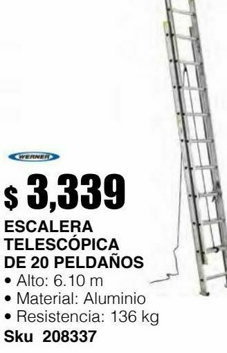 Sodimac Homecenter Escalera telescópica aluminio 20 peldaños 5.18 m 136 kg oferta