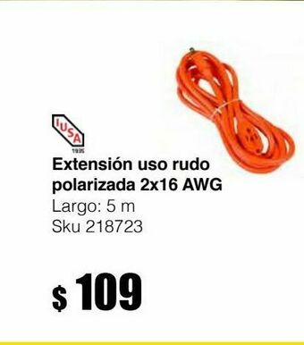 Extensión uso rudo polarizada 2x16 awg 5m