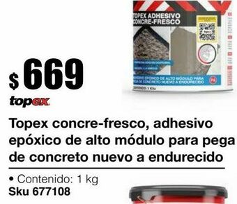 Topex concre-fresco, adhesivo epoxico de alto modulo para pega de concreto nuevo a endurecido 1kg