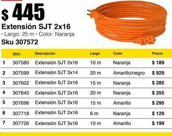 Extensión sjt 2x16 15m naranja