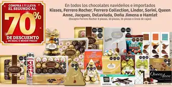 Soriana Híper Kisses, Ferrero Rocher, Ferrero Collection, Lindor, Sorini, Queen Anne, Jacques, Delaviuda, Doña Jimena o Hamlet oferta