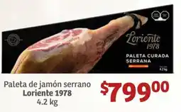 Soriana Híper Paleta de jamón serrano Loriente 1978 oferta