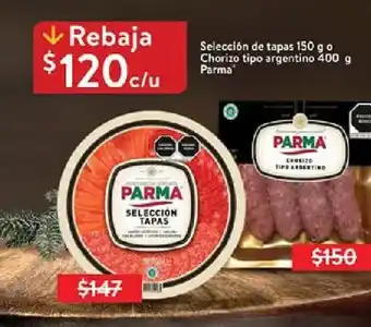 Walmart Selección de tapas 150 g o Chorizo tipo argentino 400 g Parma oferta