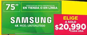 Soriana Híper Samsung TV 4K 75" UN70AU7000 oferta