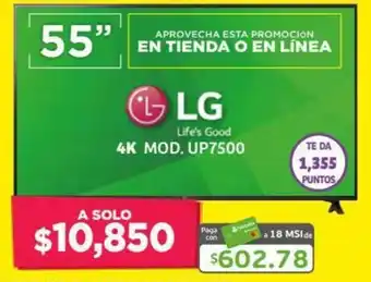 Soriana Híper LG TV 4K 55" UP7500 oferta