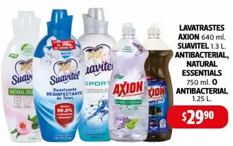 Farmacias Guadalajara Lavatrastes Axion 640ml, Suavital 1.3L, Antibacterial, Natural Essentials 750ml o Antibacterial 1.25L oferta