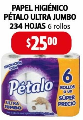 Farmacias Guadalajara Papel Higiénico Pétalo Ultra Jumbo 234 Hojas 6 Rollos oferta