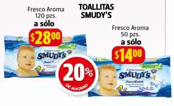 Farmacias Guadalajara Toallitas Smudy's Fresco Aroma 120 pzs oferta