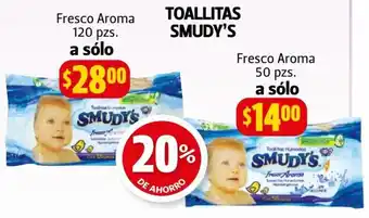 Farmacias Guadalajara Toallitas Smudy's Fresco Aroma 50pzs oferta