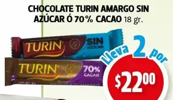 Farmacias Guadalajara Chocolate Turin Amarco Sin Azúcar Ó 70% Cacao 18gr oferta