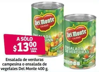 Soriana Híper Ensalada de Verduras Campesina o Ensalada de Vegetable Del Monte 400g oferta