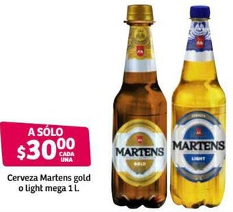 Soriana Híper Cerveza Martens Gold o Light Mega 1L oferta