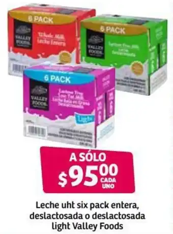 Soriana Híper Leche UHT Six Pack Entera, Deslactosada o Deslactosada Light Valley Foods oferta