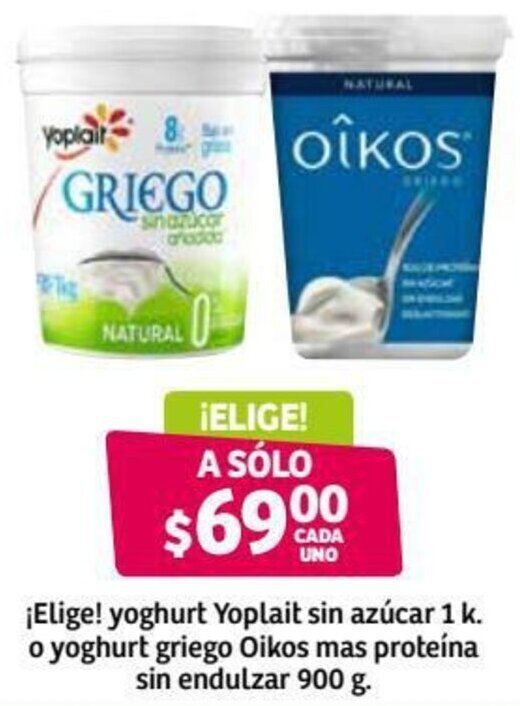 Elige! Yoghurt Yoplait Sin Azúcar 1k o Yoghurt Griego Oikos Mas