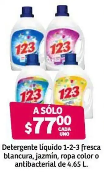Soriana Híper Detergente Líquido 1-2-3 Fresca Blancura, Jazmín, Ropa Color o Antibacterial de 4.65L oferta