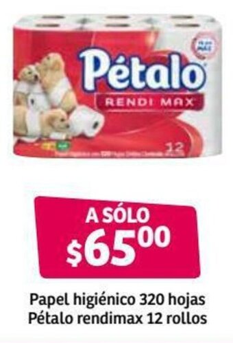 Soriana Híper Papel Higiénico 320 Hojas Pétalo Rendimax 12 Rollos oferta