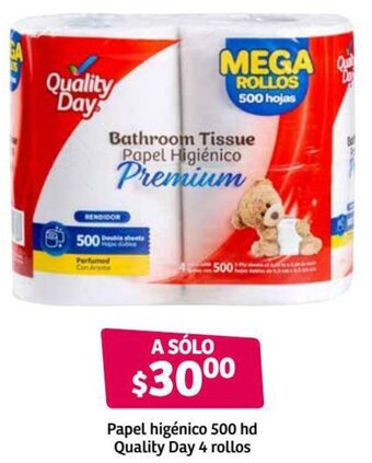 Soriana Híper Papel Higiénico 500 HD Quality Day 4 Rollos oferta