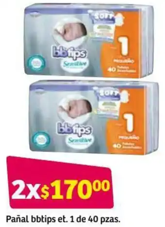 Soriana Híper Pañal Bbtips et. 1 de 40pzas oferta