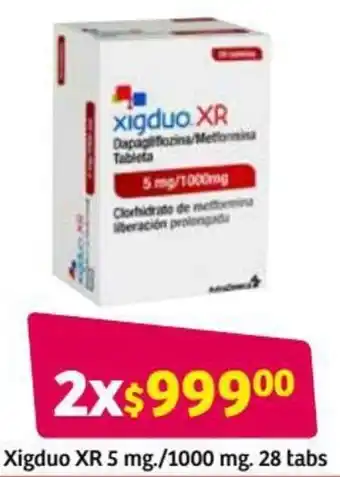 Soriana Híper Xigdou XR 5mg/ 1000mg 28 Tabs oferta