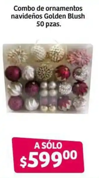 Soriana Híper Combo de Ornamentos Navideños Golden Blush 50pzs oferta