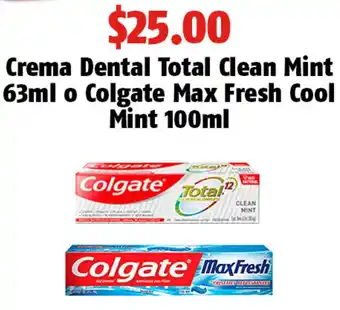 Crema Dental Total Clean Mint 63ml o Colgate Max Fresh Cool Mint 100ml