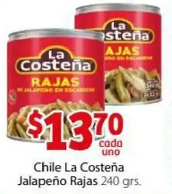 Soriana Híper Chile La Costeña Jalapeño Rajas 240grs oferta