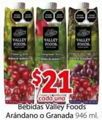 Soriana Híper Bebidas Valley Foods Arándano o Granada 946ml oferta