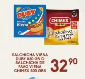 Alsuper Salchicha Viena Duby 830gr o Salchicha de Pavo Viena Chimex 800grs oferta
