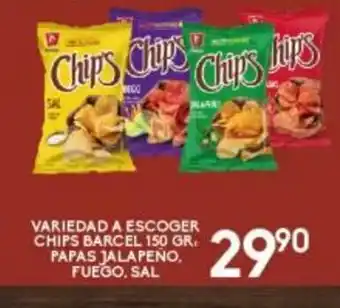 Alsuper Variedad A Escoger Chips Barcel 150gr, papas Jalapeño, Fuego, SAL oferta