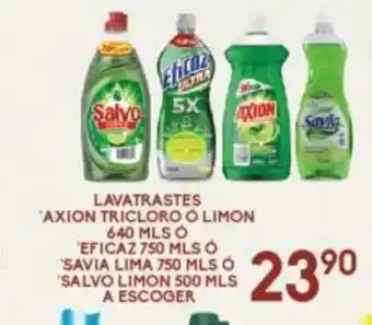 Alsuper Lavatrastes Axion Tricloro o Limon 640mls o Savia Lima 750mls o Salvo Limon 500mls A Escoger oferta