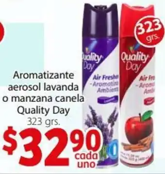 Aromatizante Aerosol Lavanda o Manzana Canela Quality Day 323grs