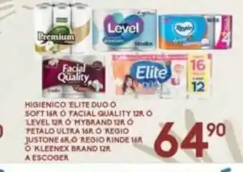 Alsuper Higienico Elite Duo o Soft 16R o Facial Quality 12R o Level 12R o Mybrand 12R o Petalo Ultra 16R o Regio Justone o Regio Rind oferta