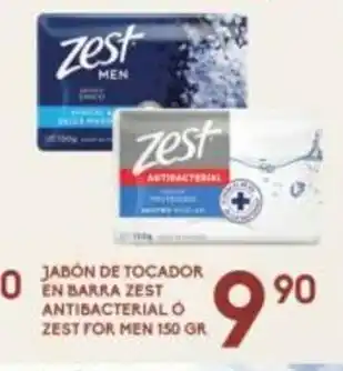 Jabon de Tocador en Barra Zest Antibacterial o Zest for Men 150 gr