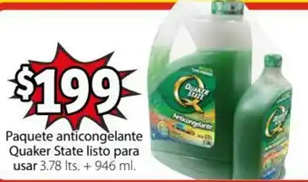 Soriana Híper Paquete Anticongelante Quaker State Listo para Usar 3.78lts + 946ml oferta