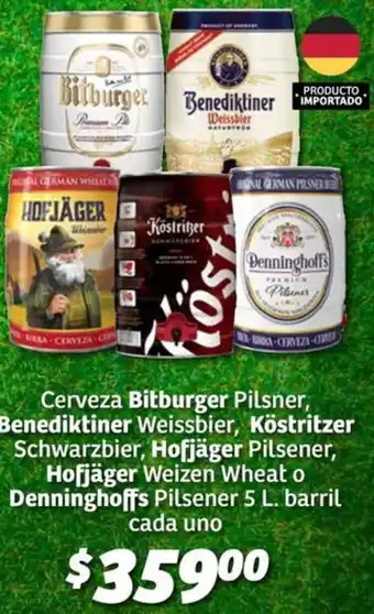 Soriana Híper Cerveza bitburger pilsner, benediktiner weissbier, köstritzer schwarzbier, hofjäger pilsener oferta