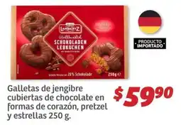 Soriana Híper Galletas de jengibre cubiertas de chocolate en formas de corazón, pretzel y estrellas oferta