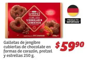 Soriana Híper Galletas de jengibre cubiertas de chocolate en formas de corazón, pretzel y estrellas oferta