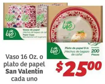 Soriana Híper San valentín vaso 16 oz. o plato de papel oferta