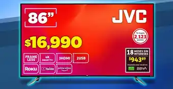 Soriana Súper JVC Frameless 4K Smart TV 86" oferta