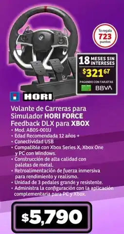 Soriana Súper Volante de Carreras para Simulador HORI FORCE Feedback DLX para XBOX oferta