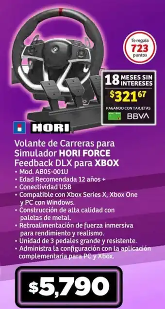 Soriana Súper Volante de Carreras para Simulador HORI FORCE Feedback DLX para XBOX oferta