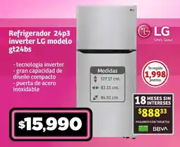 Soriana Súper Refrigerador 24p3 inverter LG modelo gt24bs oferta