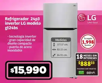 Soriana Súper Refrigerador 24p3 inverter LG modelo gt24bs oferta