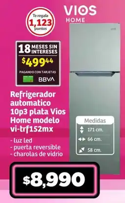 Soriana Súper Refrigerador automatico 10p3 plata Vios Home modelo vi-trf152mx oferta