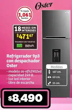 Soriana Súper Refrigerador 9p3 con despachador Oster oferta