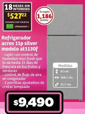 Soriana Súper Refrigerador acros 11p silver modelo at1130f oferta