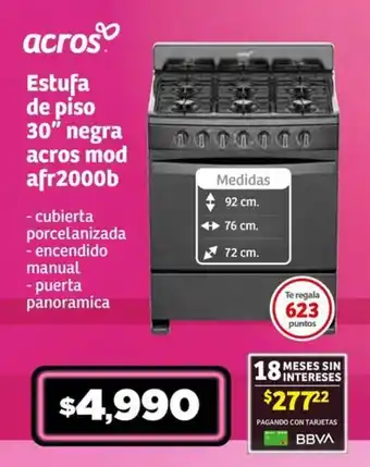 Soriana Súper Estufa de piso 30" negra acros mod afr2000b oferta