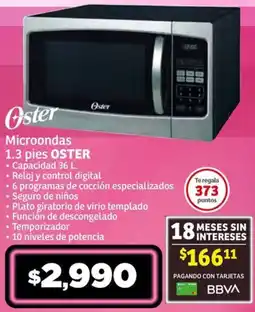 Soriana Súper Microondas 1.3 pies OSTER oferta