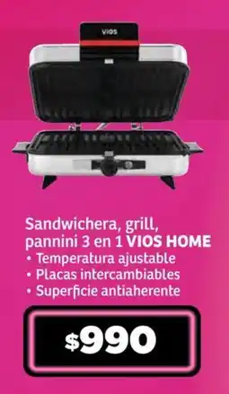 Soriana Súper Sandwichera, grill, pannini 3 en 1 VIOS HOME oferta