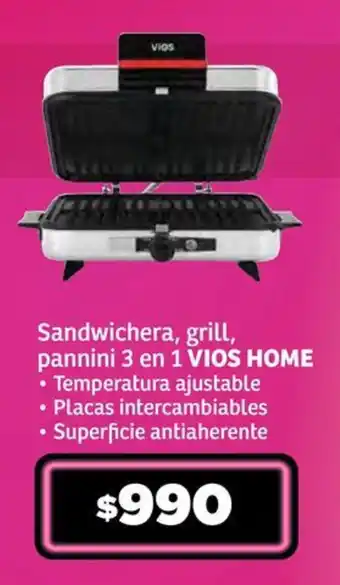 Soriana Súper Sandwichera, grill, pannini 3 en 1 VIOS HOME oferta